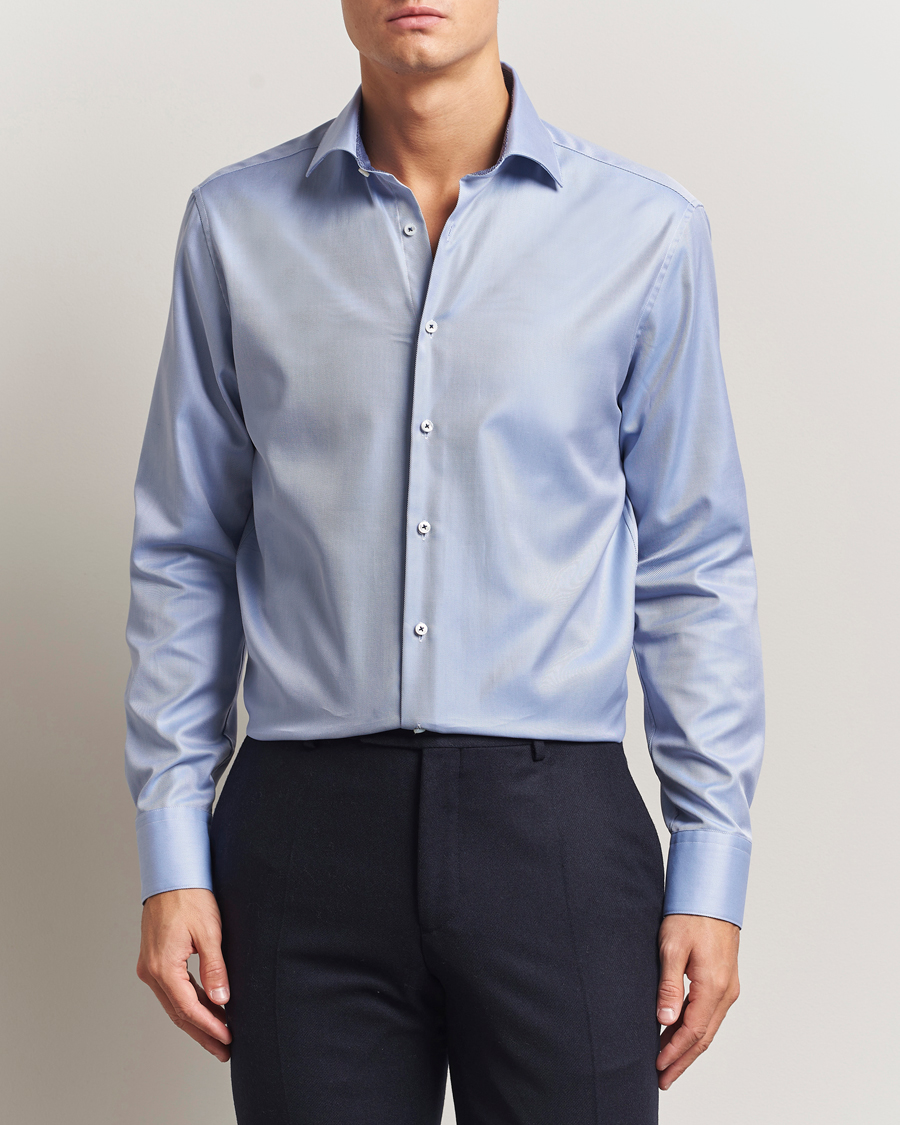 Heren | Overhemden | Stenströms | Regular Fit Superior Twill Contrast Shirt Blue
