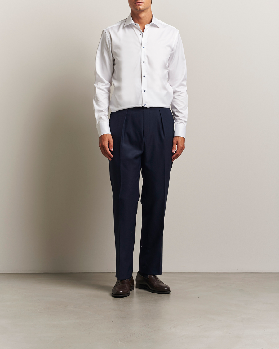 Heren | Overhemden | Stenströms | Regular Fit Cotton Twill Contrast Shirt White