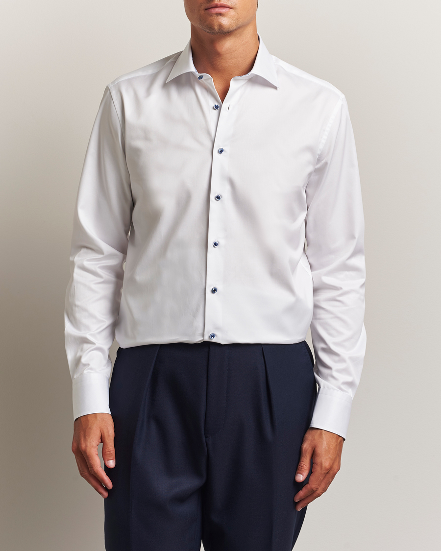 Heren | Overhemden | Stenströms | Regular Fit Cotton Twill Contrast Shirt White
