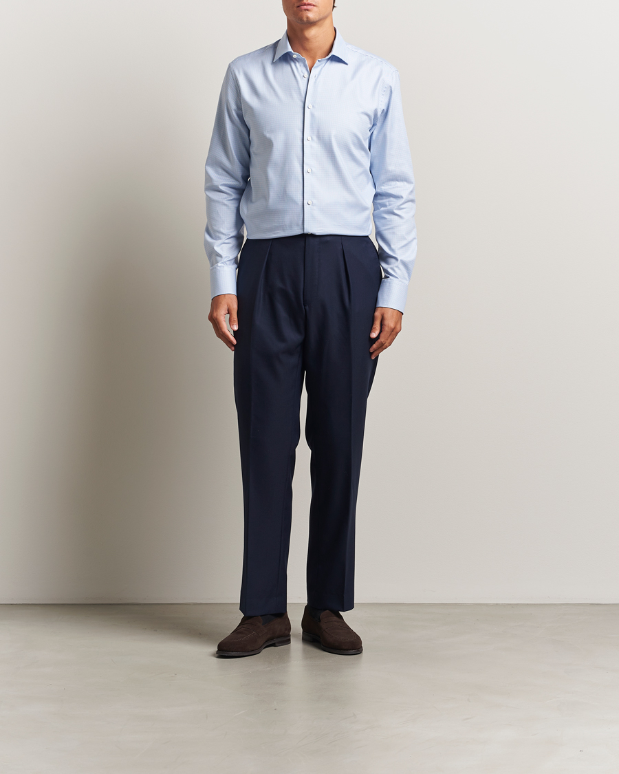 Heren | Overhemden | Stenströms | Regular Fit Houndstooth Cut Away Shirt Light Blue