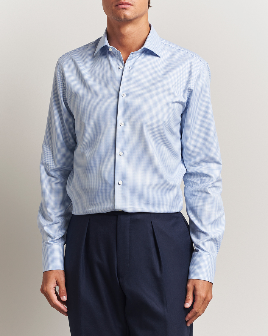 Heren | Overhemden | Stenströms | Regular Fit Houndstooth Cut Away Shirt Light Blue