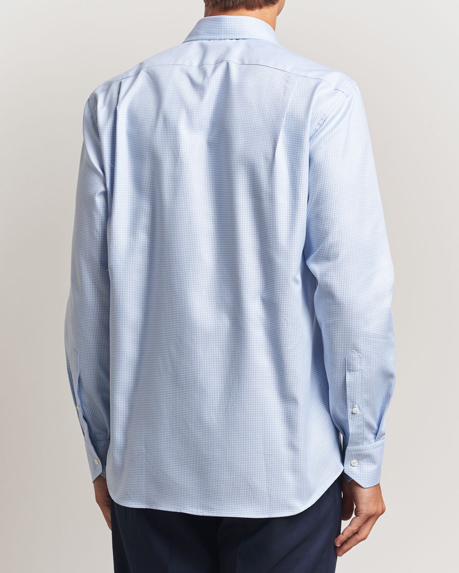 Heren | Overhemden | Stenströms | Regular Fit Houndstooth Cut Away Shirt Light Blue