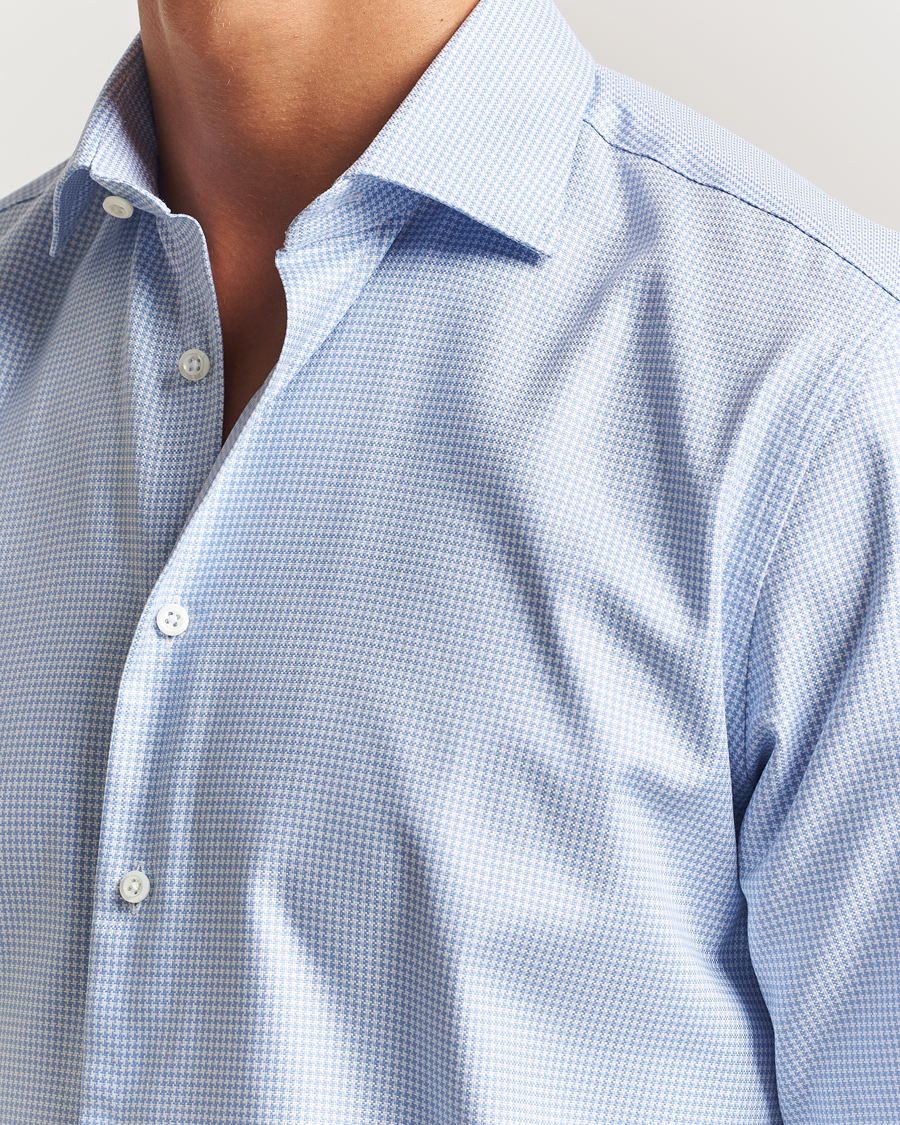 Heren | Overhemden | Stenströms | Regular Fit Houndstooth Cut Away Shirt Light Blue