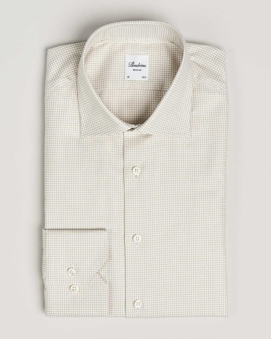 Heren | Overhemden | Stenströms | Regular Fit Houndstooth Cut Away Shirt Beige