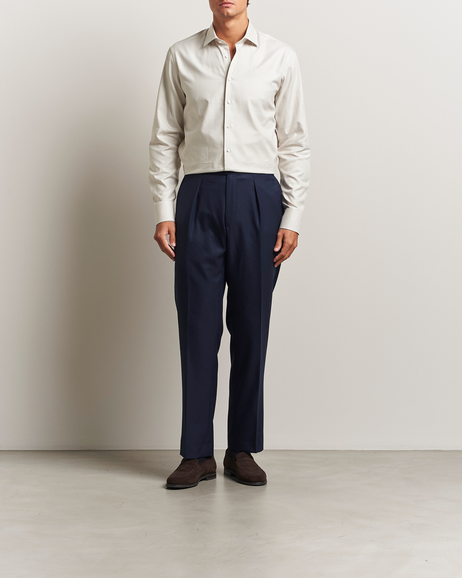 Heren | Overhemden | Stenströms | Regular Fit Houndstooth Cut Away Shirt Beige