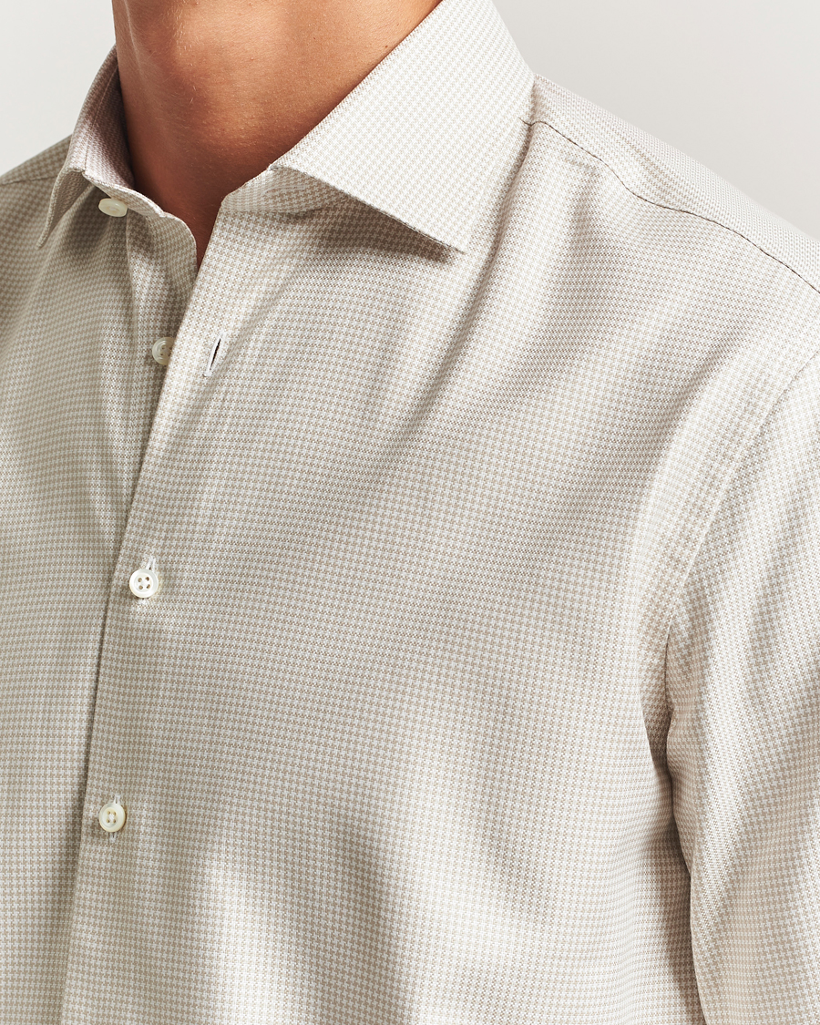 Heren | Overhemden | Stenströms | Regular Fit Houndstooth Cut Away Shirt Beige