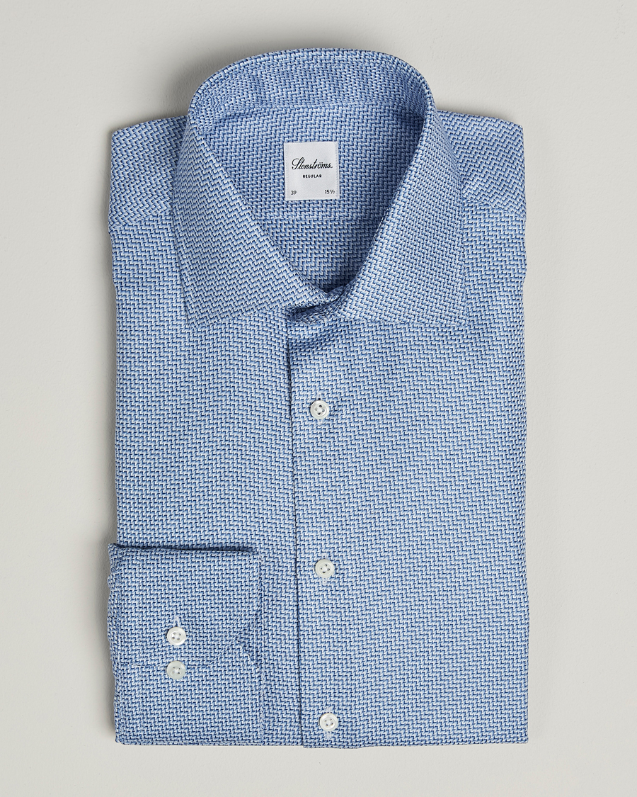 Heren | Overhemden | Stenströms | Regular Fit Diagonal Cut Away Shirt Blue