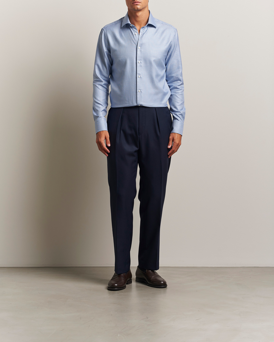 Heren | Overhemden | Stenströms | Regular Fit Diagonal Cut Away Shirt Blue