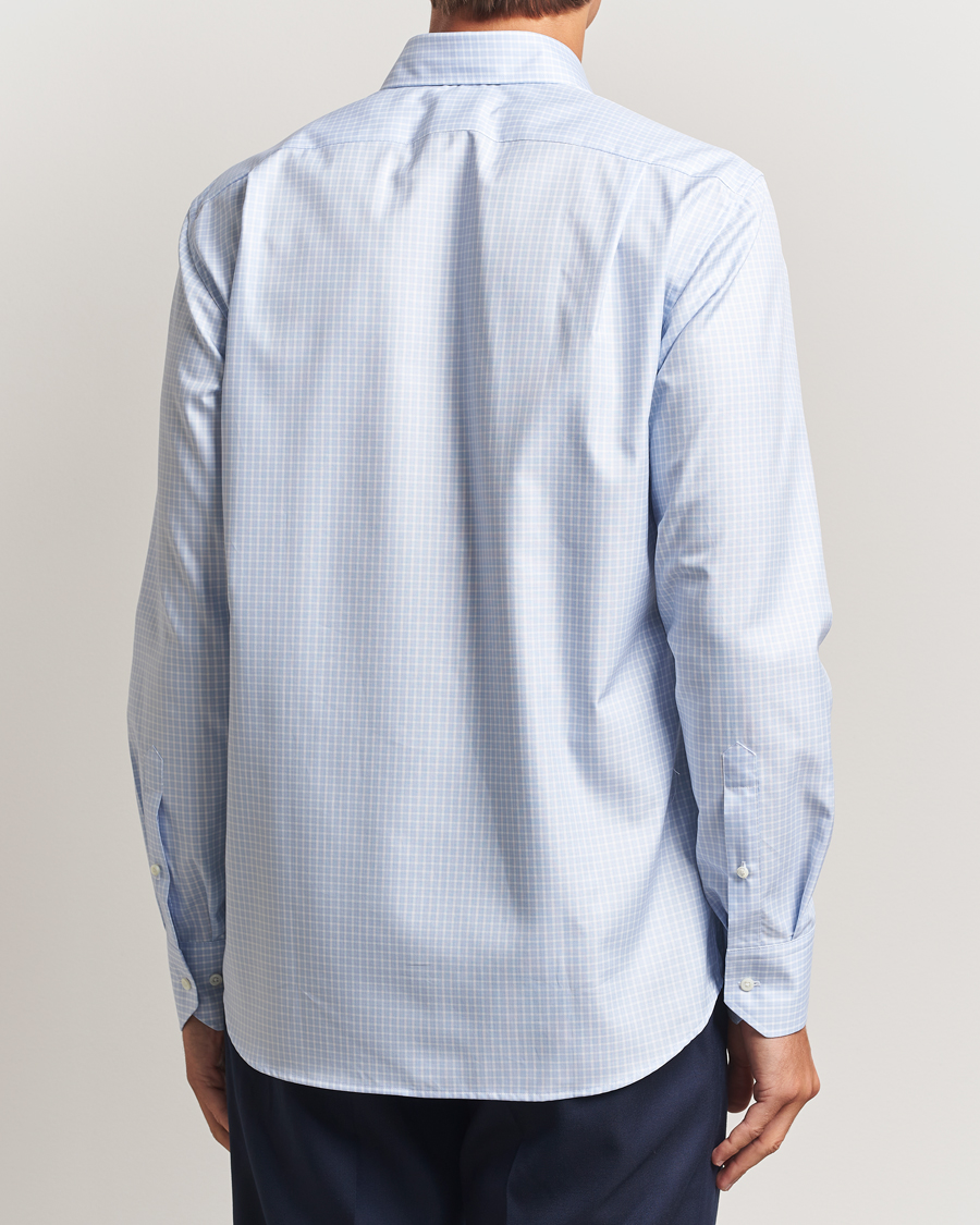 Heren | Overhemden | Stenströms | Regular Fit Twill Check Cut Away Shirt Light Blue