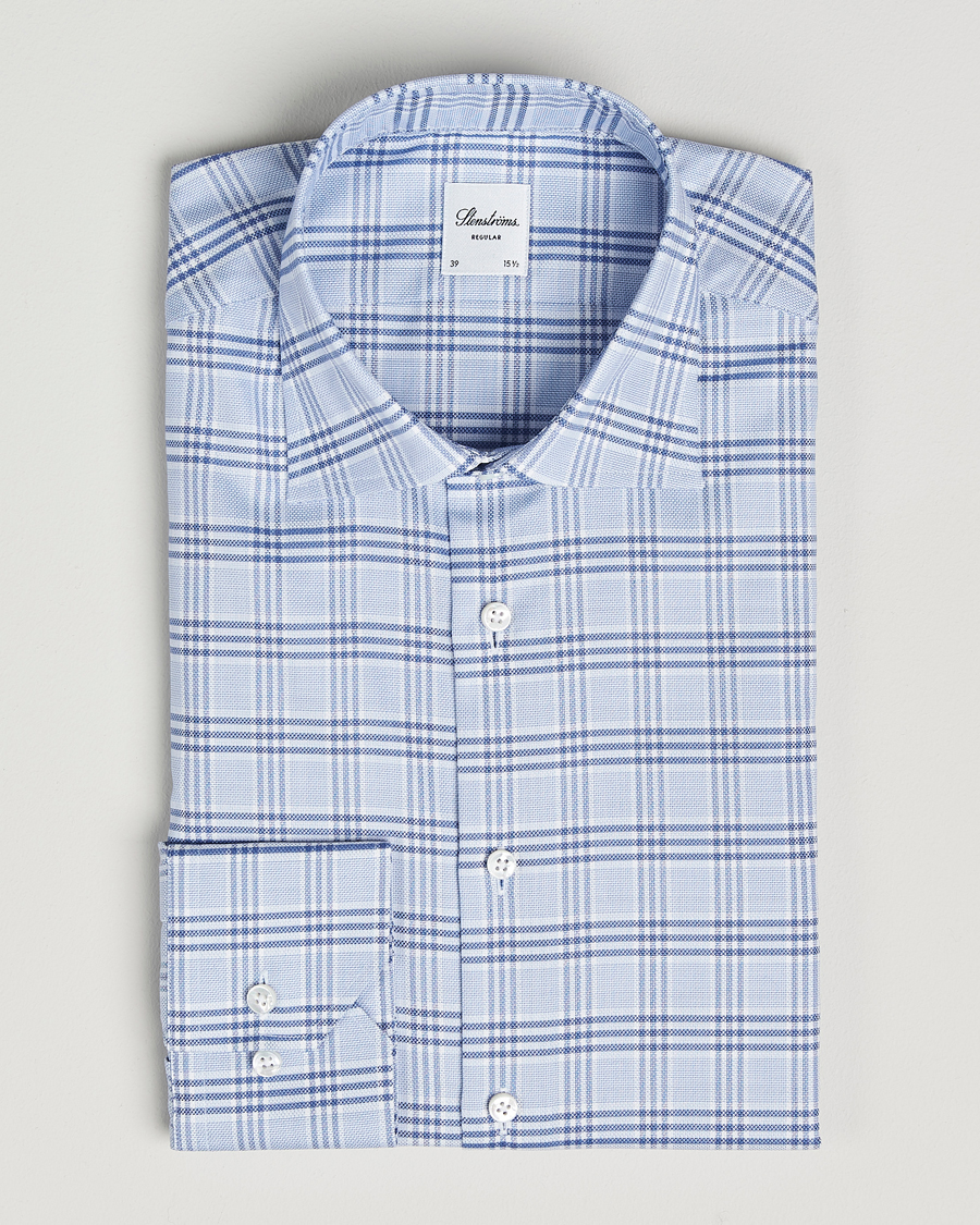 Heren | Overhemden | Stenströms | Regular Fit Checked Cut Away Shirt Blue