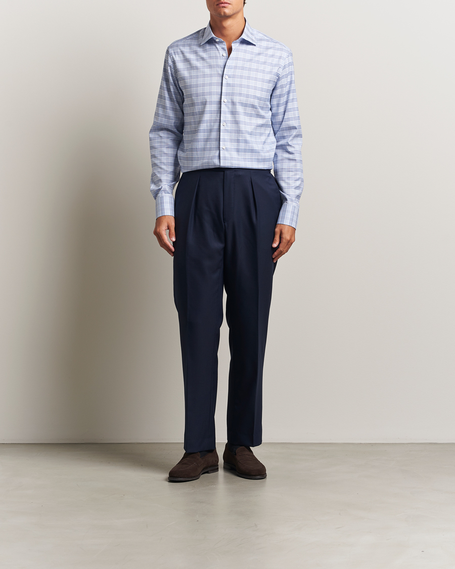 Heren | Overhemden | Stenströms | Regular Fit Checked Cut Away Shirt Blue