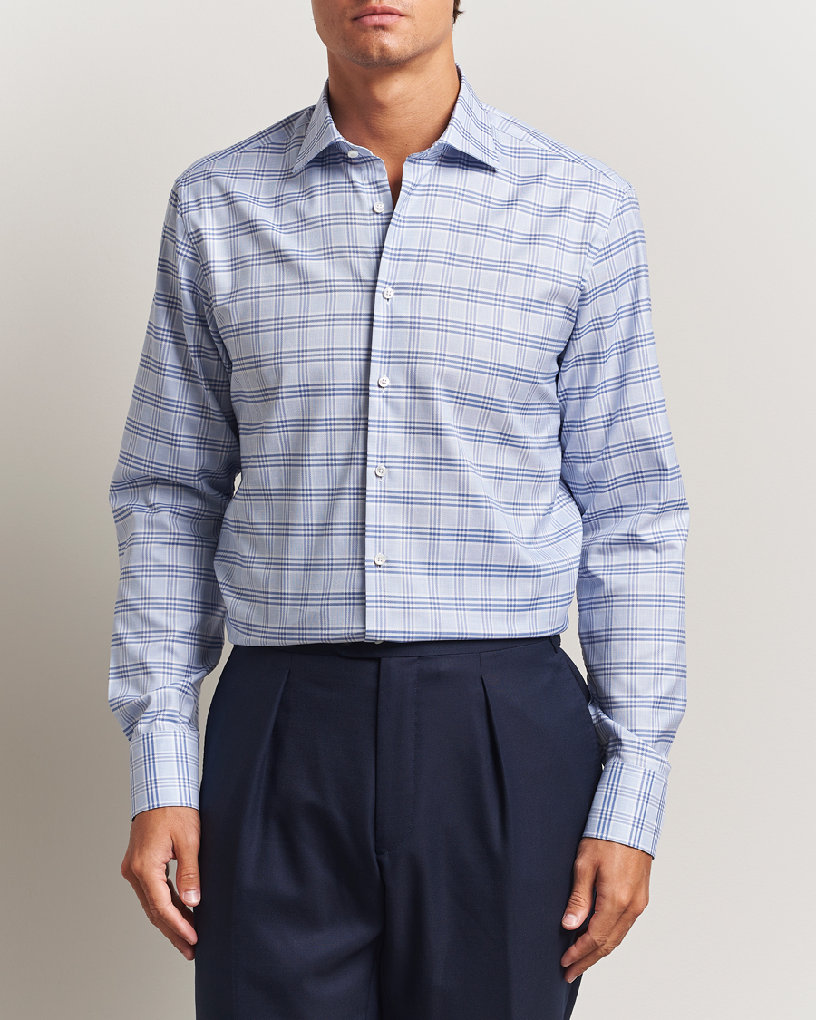Heren | Overhemden | Stenströms | Regular Fit Checked Cut Away Shirt Blue