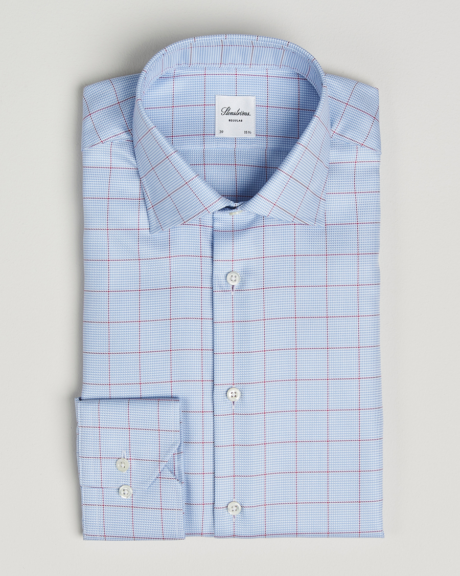 Heren | Overhemden | Stenströms | Regular Fit Overcheck Cut Away Shirt Blue