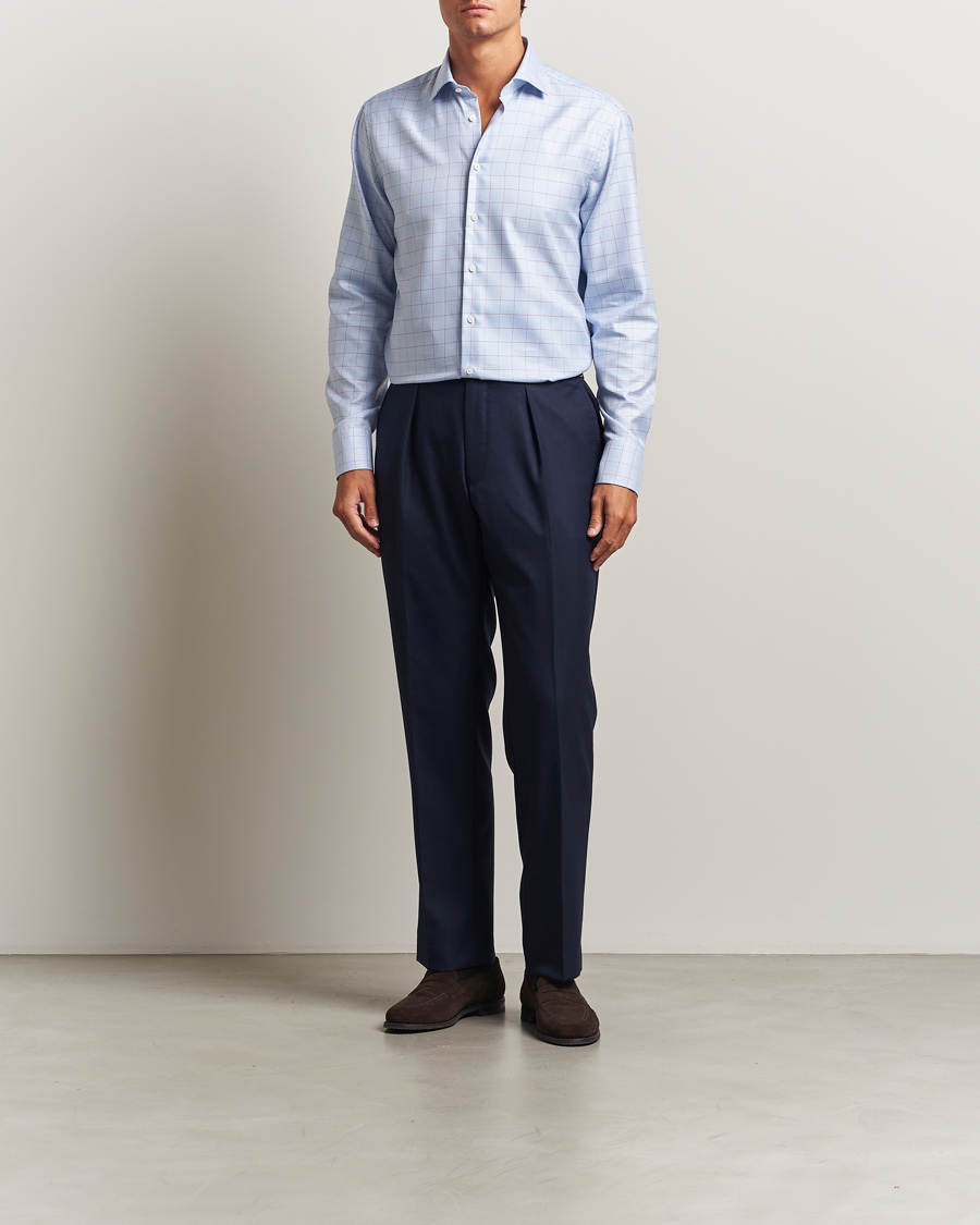 Heren | Overhemden | Stenströms | Regular Fit Overcheck Cut Away Shirt Blue