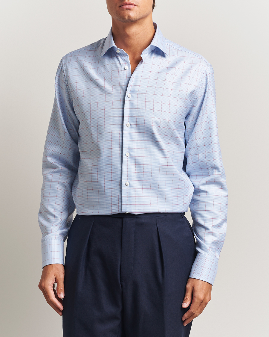Heren | Overhemden | Stenströms | Regular Fit Overcheck Cut Away Shirt Blue