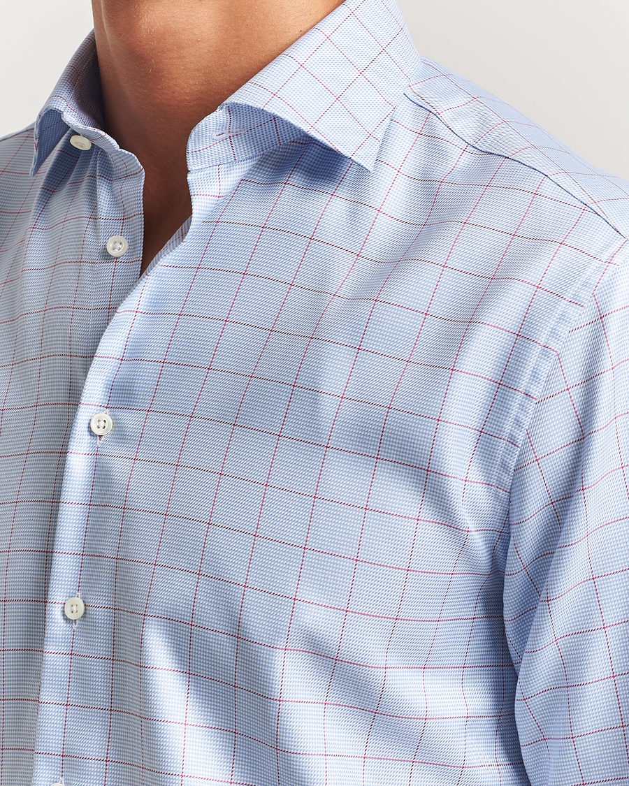 Heren | Overhemden | Stenströms | Regular Fit Overcheck Cut Away Shirt Blue