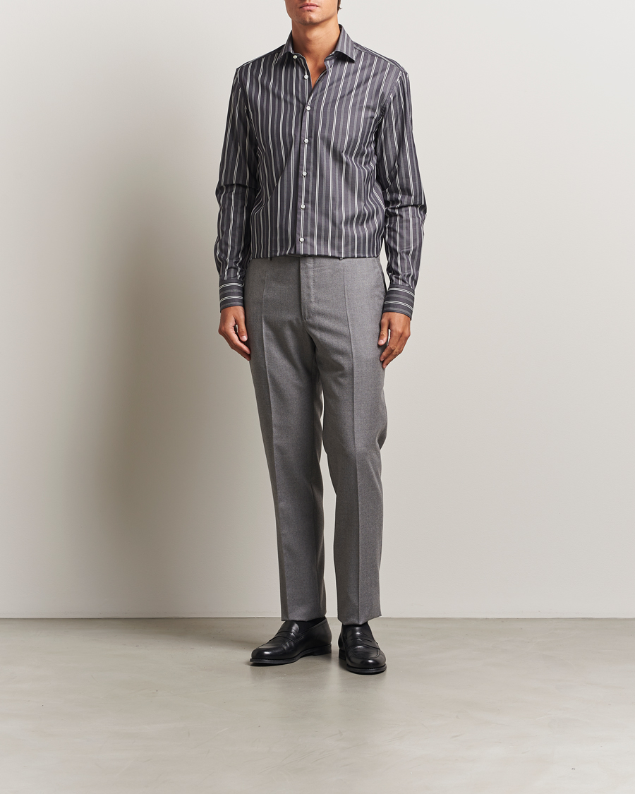 Heren | Overhemden | Stenströms | Regular Fit Mixed Stripe Twill Shirt White/Black