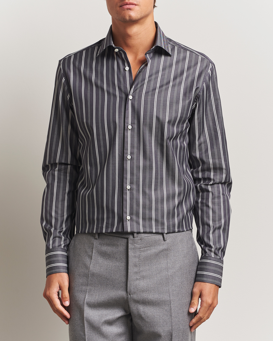 Heren | Overhemden | Stenströms | Regular Fit Mixed Stripe Twill Shirt White/Black