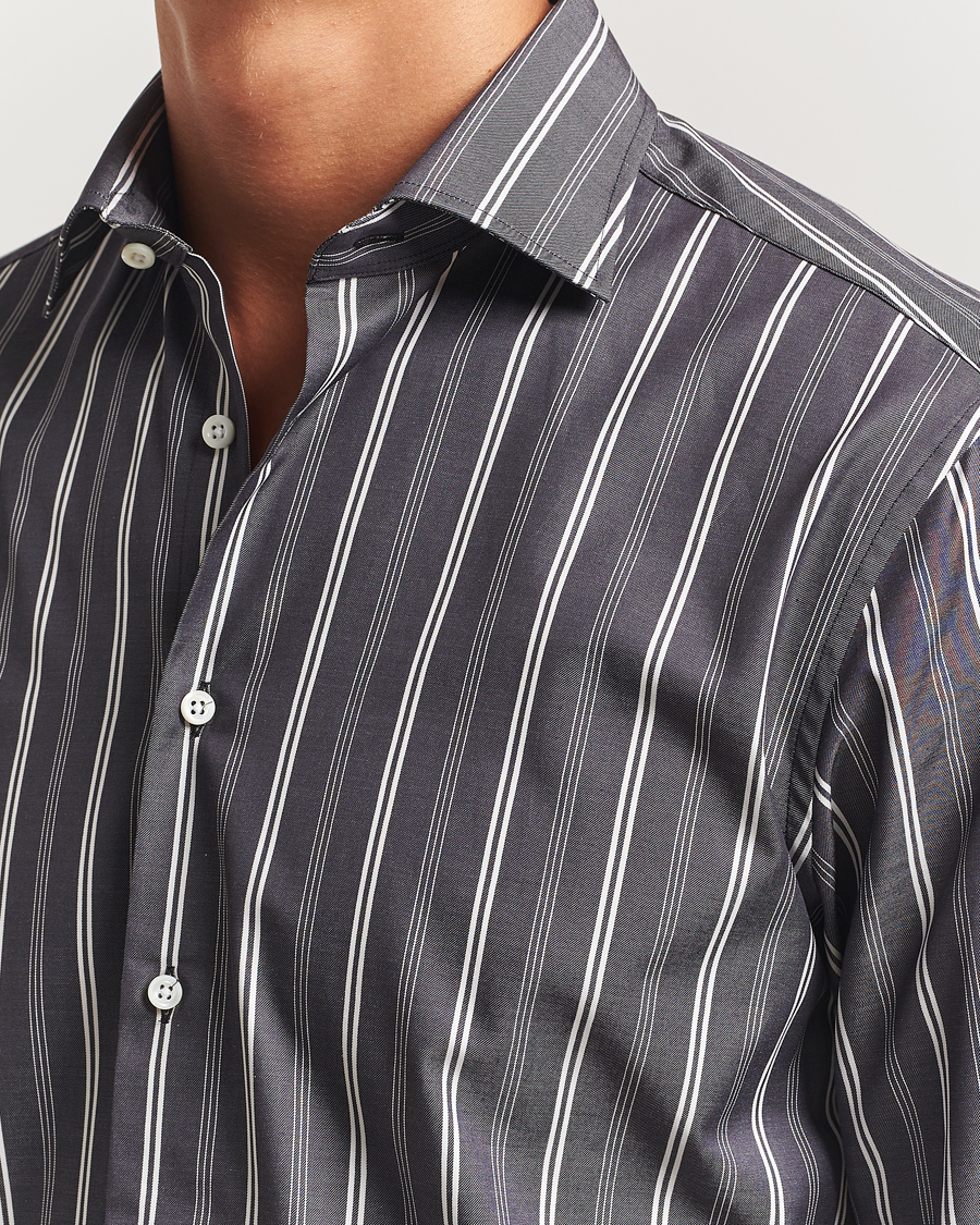 Heren | Overhemden | Stenströms | Regular Fit Mixed Stripe Twill Shirt White/Black