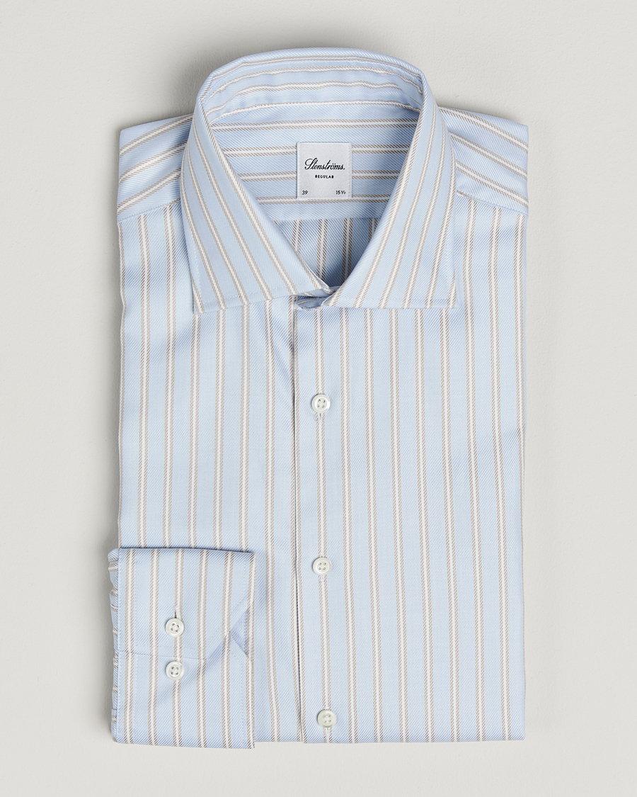 Heren | Overhemden | Stenströms | Regular Fit Twill Stripe Cut Away Shirt Blue