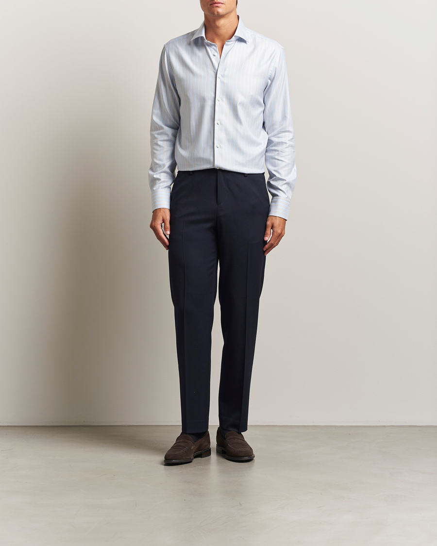 Heren | Overhemden | Stenströms | Regular Fit Twill Stripe Cut Away Shirt Blue