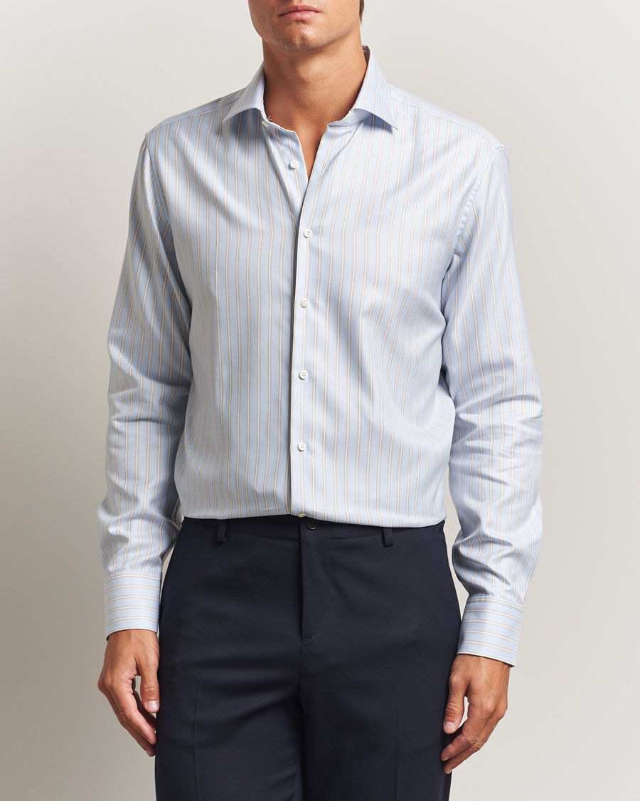 Heren | Overhemden | Stenströms | Regular Fit Twill Stripe Cut Away Shirt Blue