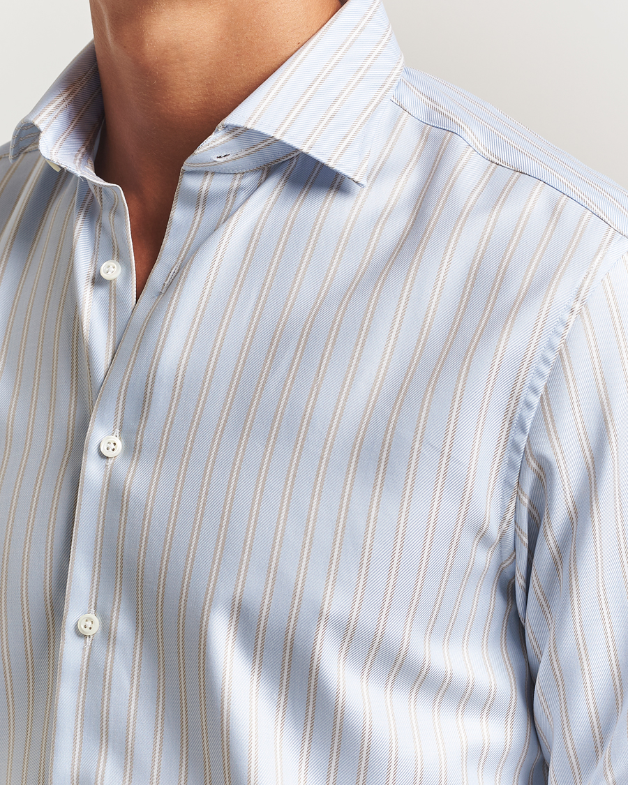 Heren | Overhemden | Stenströms | Regular Fit Twill Stripe Cut Away Shirt Blue