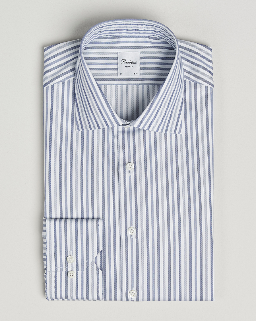 Heren | Overhemden | Stenströms | Regular Fit Striped Cut Away Shirt Blue