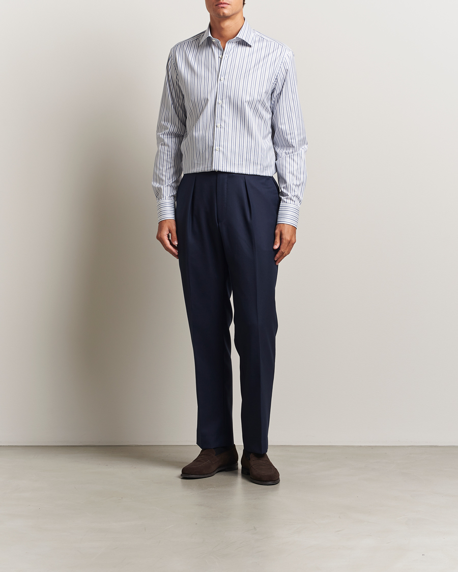 Heren | Overhemden | Stenströms | Regular Fit Striped Cut Away Shirt Blue