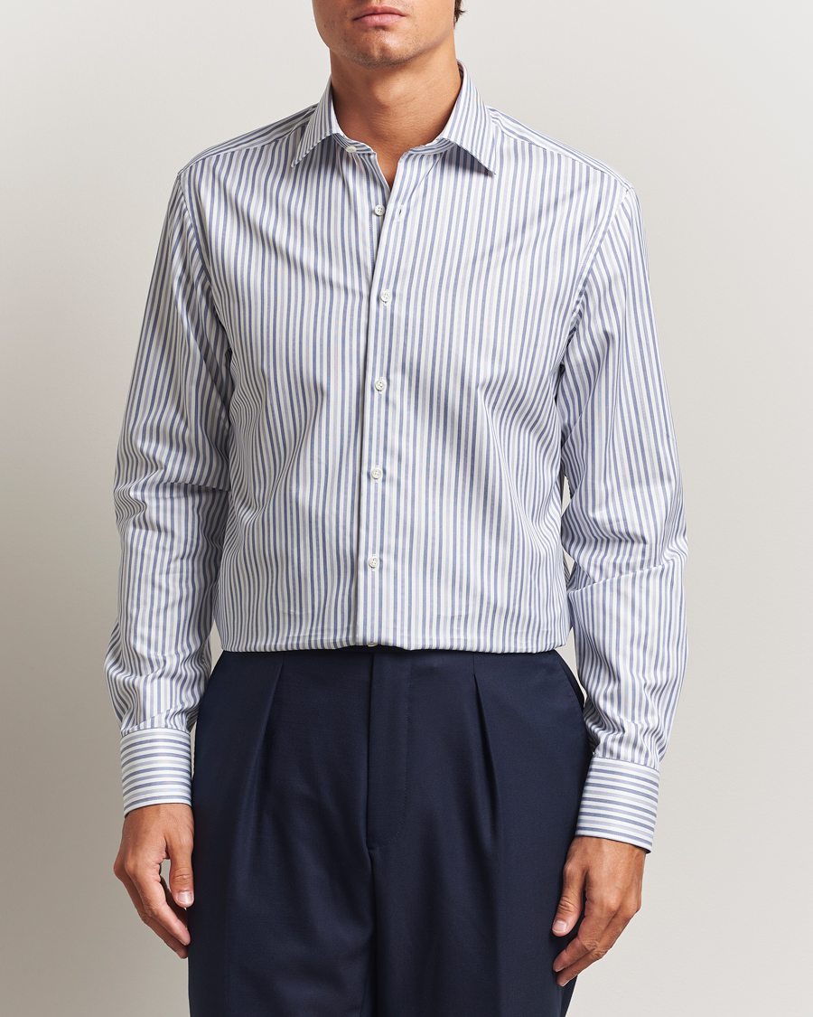 Heren | Overhemden | Stenströms | Regular Fit Striped Cut Away Shirt Blue