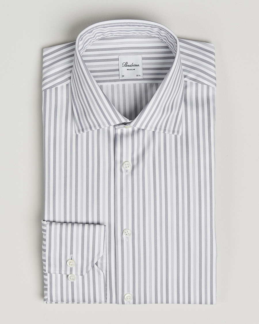 Heren | Overhemden | Stenströms | Regular Fit Striped Cut Away Shirt Grey