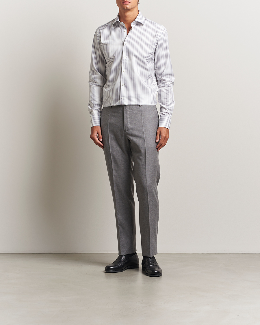 Heren | Overhemden | Stenströms | Regular Fit Striped Cut Away Shirt Grey