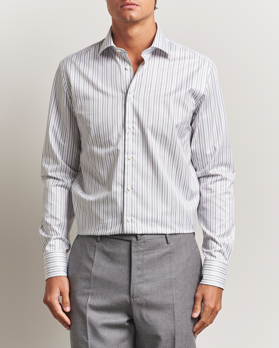 Heren | Overhemden | Stenströms | Regular Fit Striped Cut Away Shirt Grey
