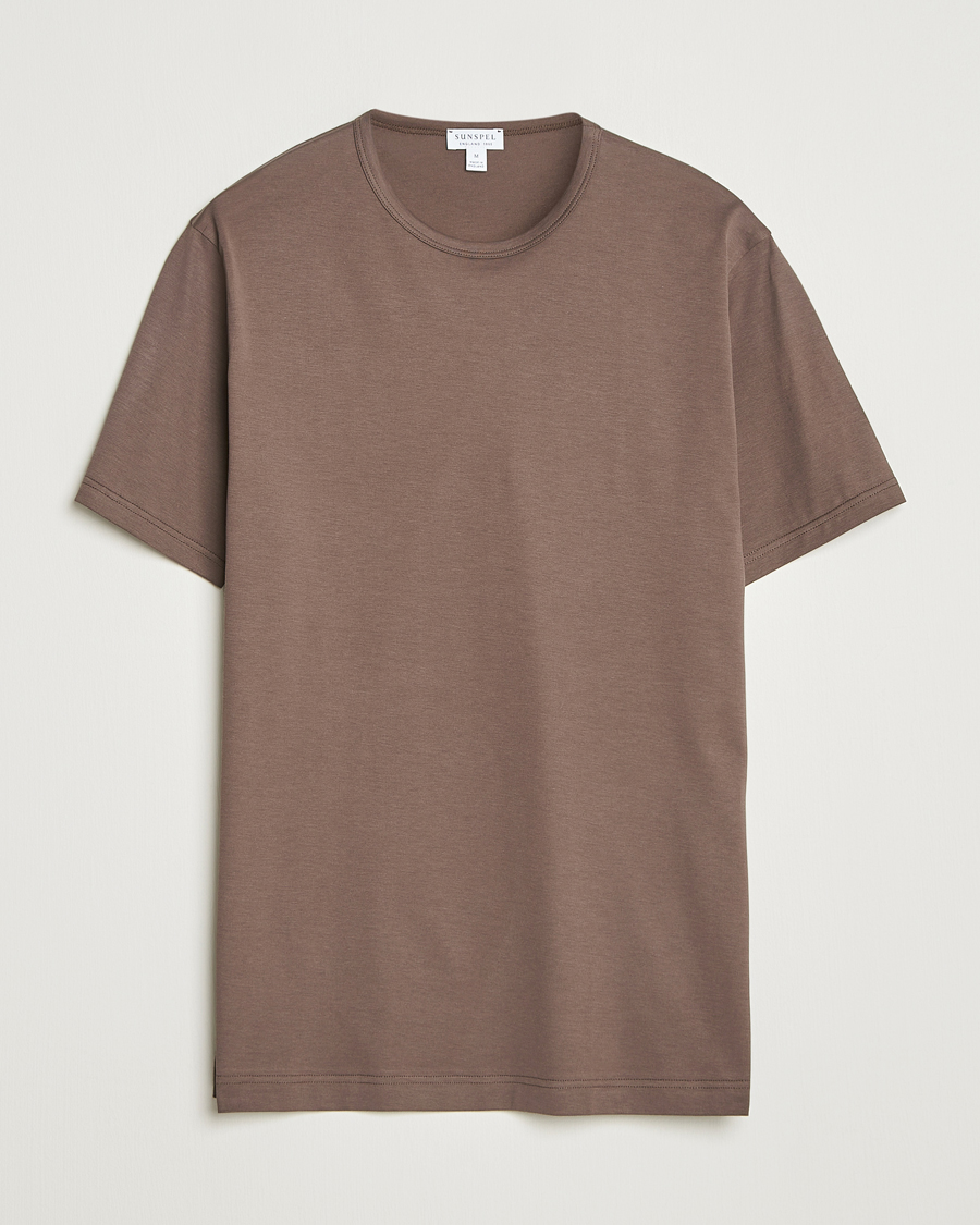 Heren | T-shirts | Sunspel | Crew Neck Q82 Cotton T-Shirt Bark