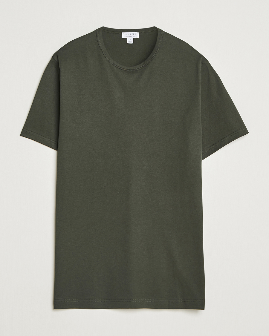Heren | T-shirts | Sunspel | Crew Neck Q82 Cotton T-Shirt Dark Green