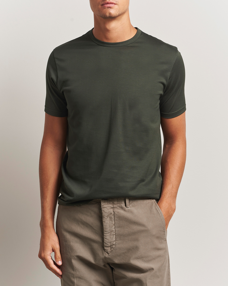 Heren | T-shirts | Sunspel | Crew Neck Q82 Cotton T-Shirt Dark Green