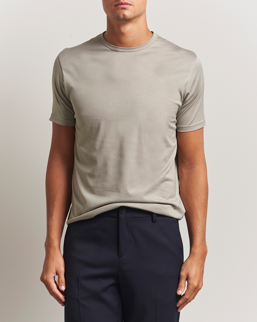 Heren | T-shirts | Sunspel | Crew Neck Q82 Cotton T-Shirt Fog