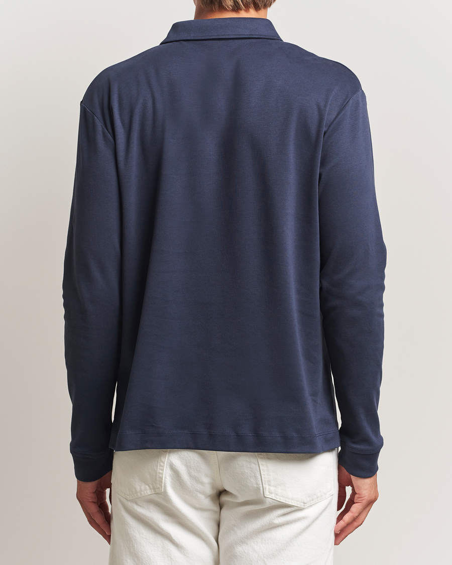 Heren | Polo's | Sunspel | Heavy Weight Supima Cotton Long Sleeve Polo Navy