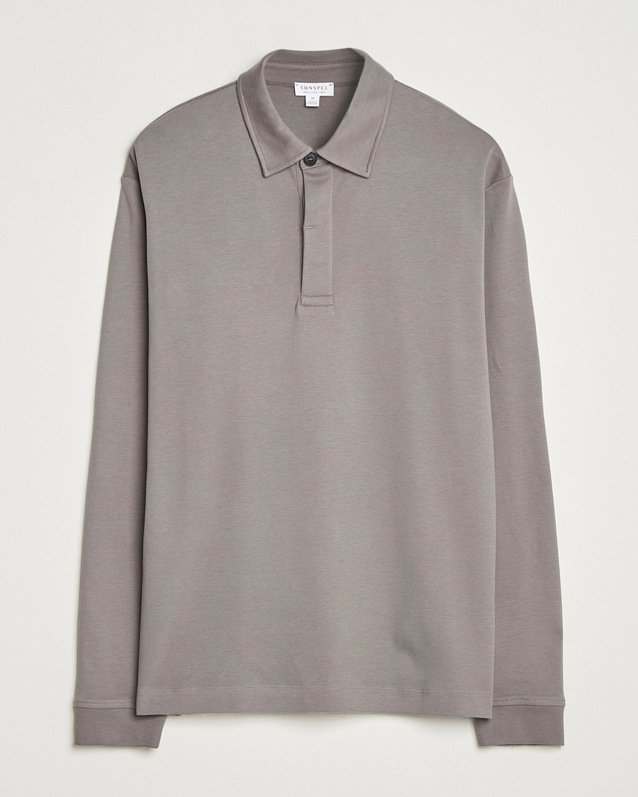 Heren | Polo's | Sunspel | Heavy Weight Supima Cotton Long Sleeve Polo Iron Grey