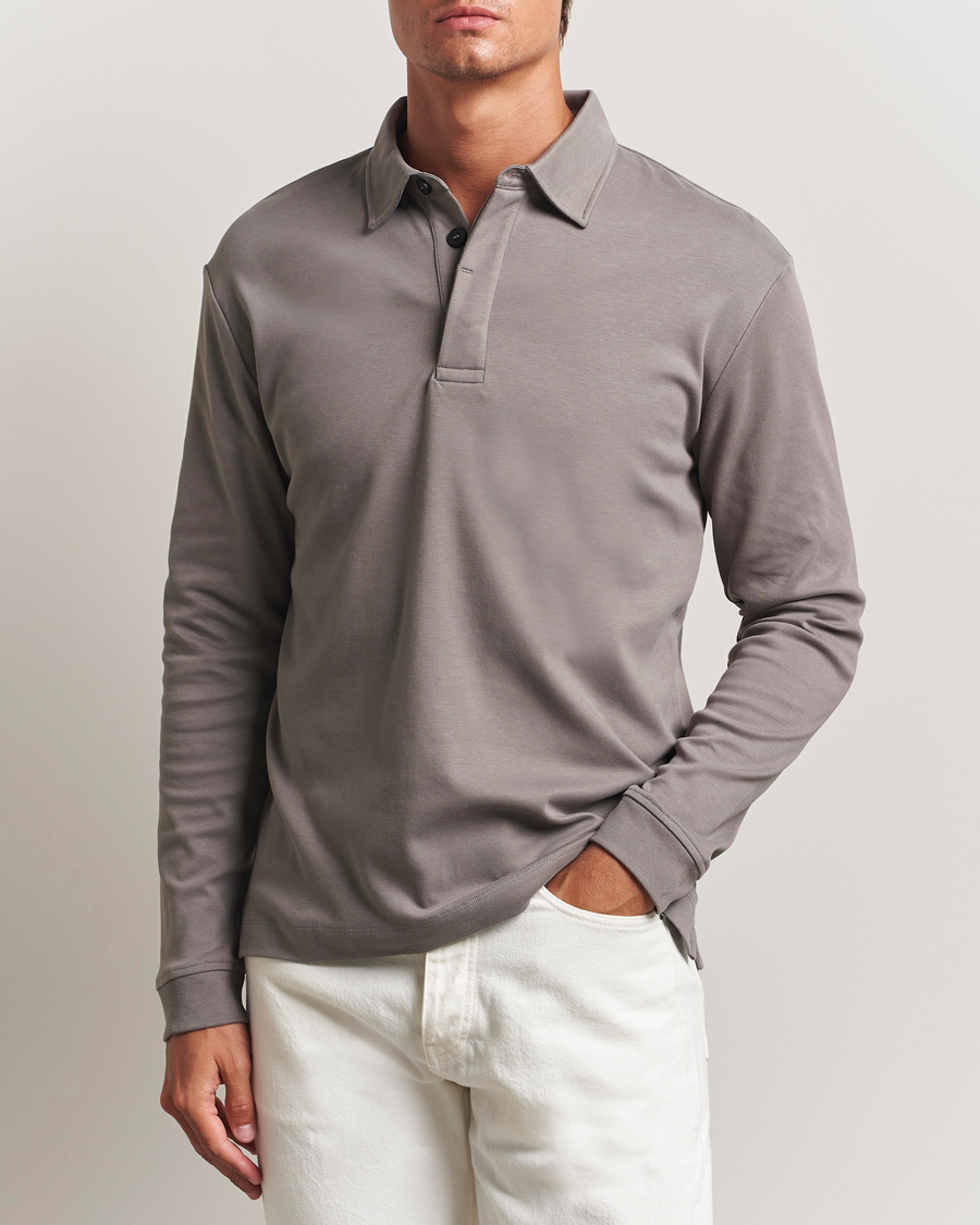 Heren | Polo's | Sunspel | Heavy Weight Supima Cotton Long Sleeve Polo Iron Grey