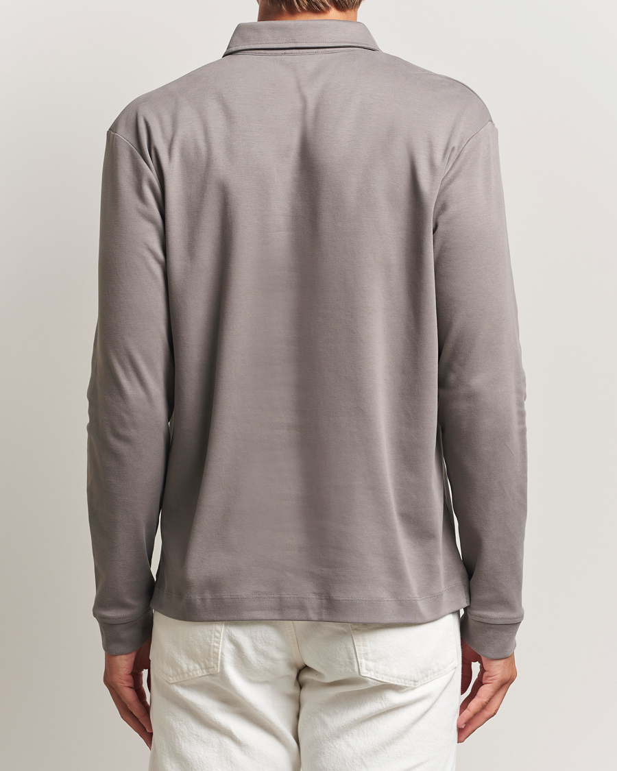 Heren | Polo's | Sunspel | Heavy Weight Supima Cotton Long Sleeve Polo Iron Grey
