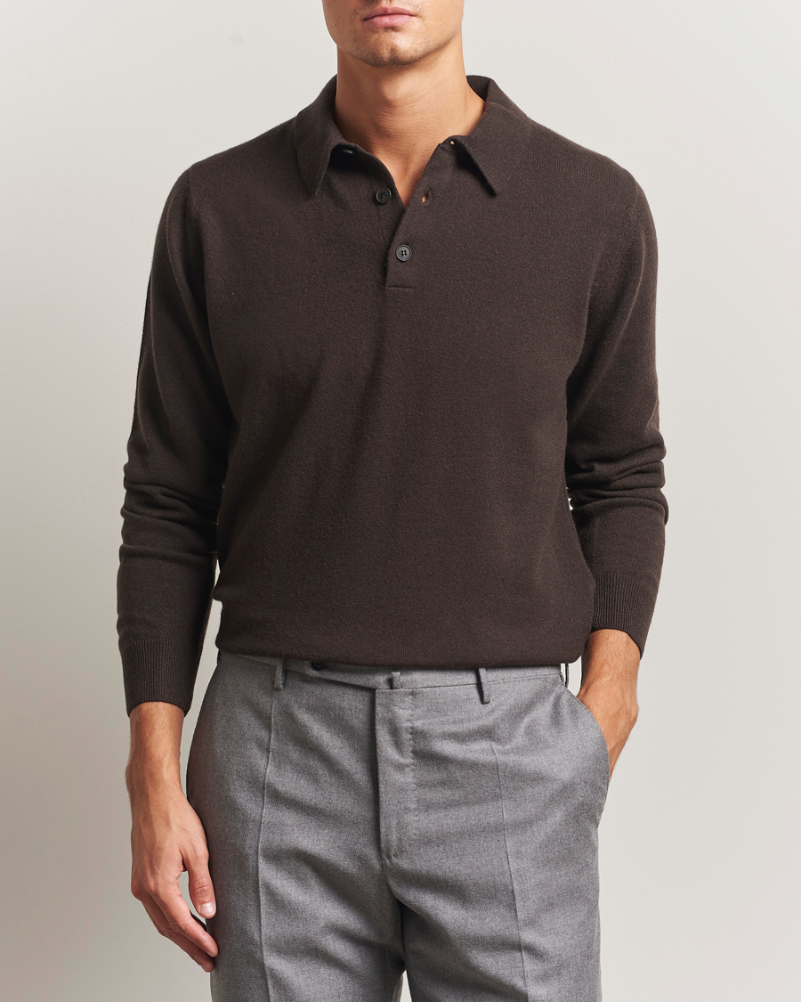 Heren | Truien | Sunspel | Cashmere Polo Truffle