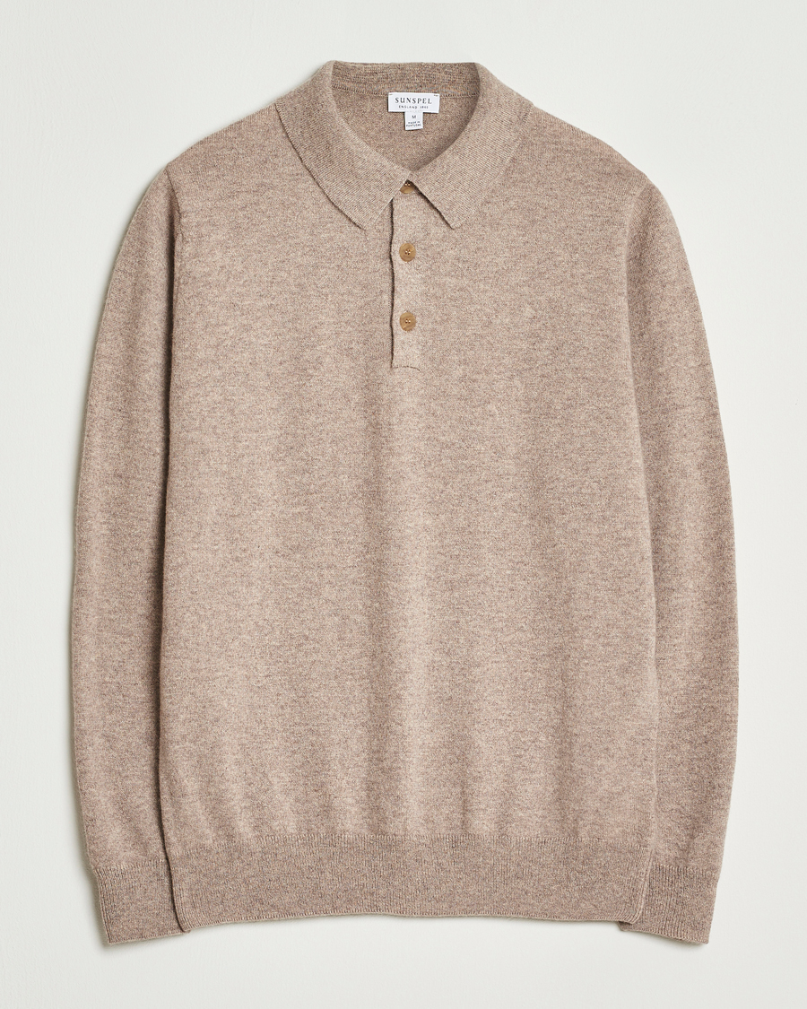 Heren | Truien | Sunspel | Cashmere Polo Oatmeal Melange