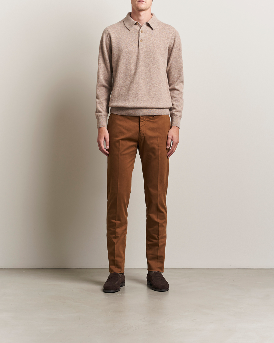 Heren | Truien | Sunspel | Cashmere Polo Oatmeal Melange