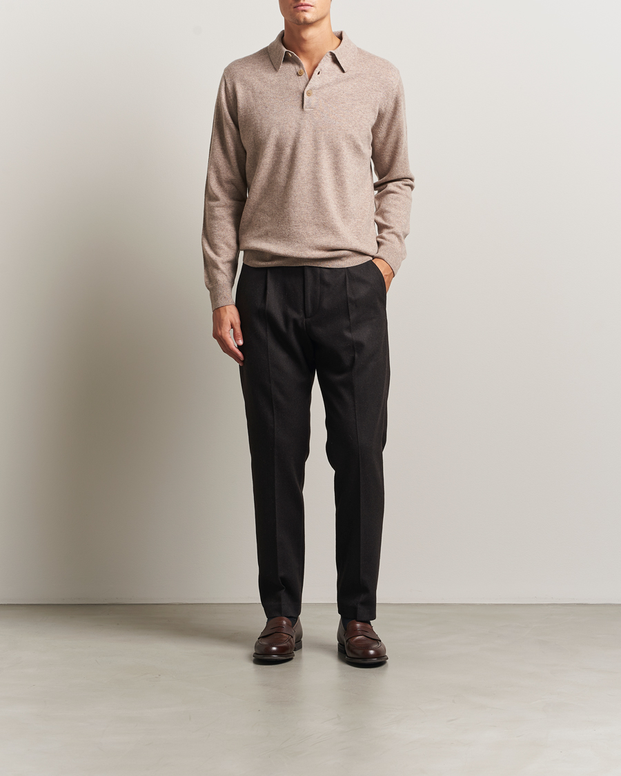 Heren | Truien | Sunspel | Cashmere Polo Oatmeal Melange