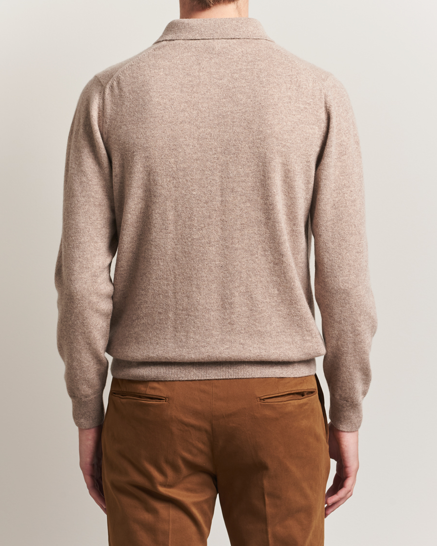 Heren | Truien | Sunspel | Cashmere Polo Oatmeal Melange