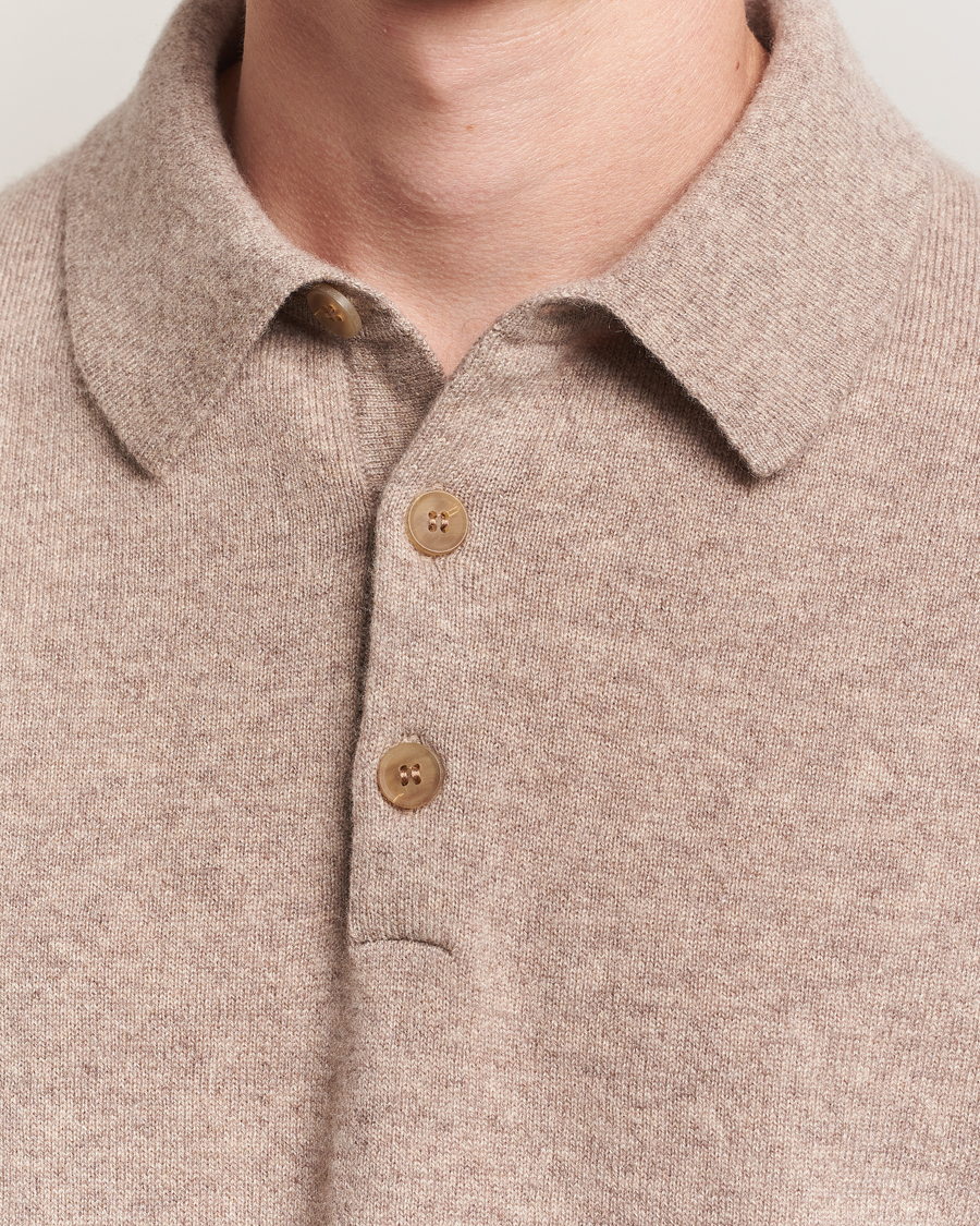 Heren | Truien | Sunspel | Cashmere Polo Oatmeal Melange