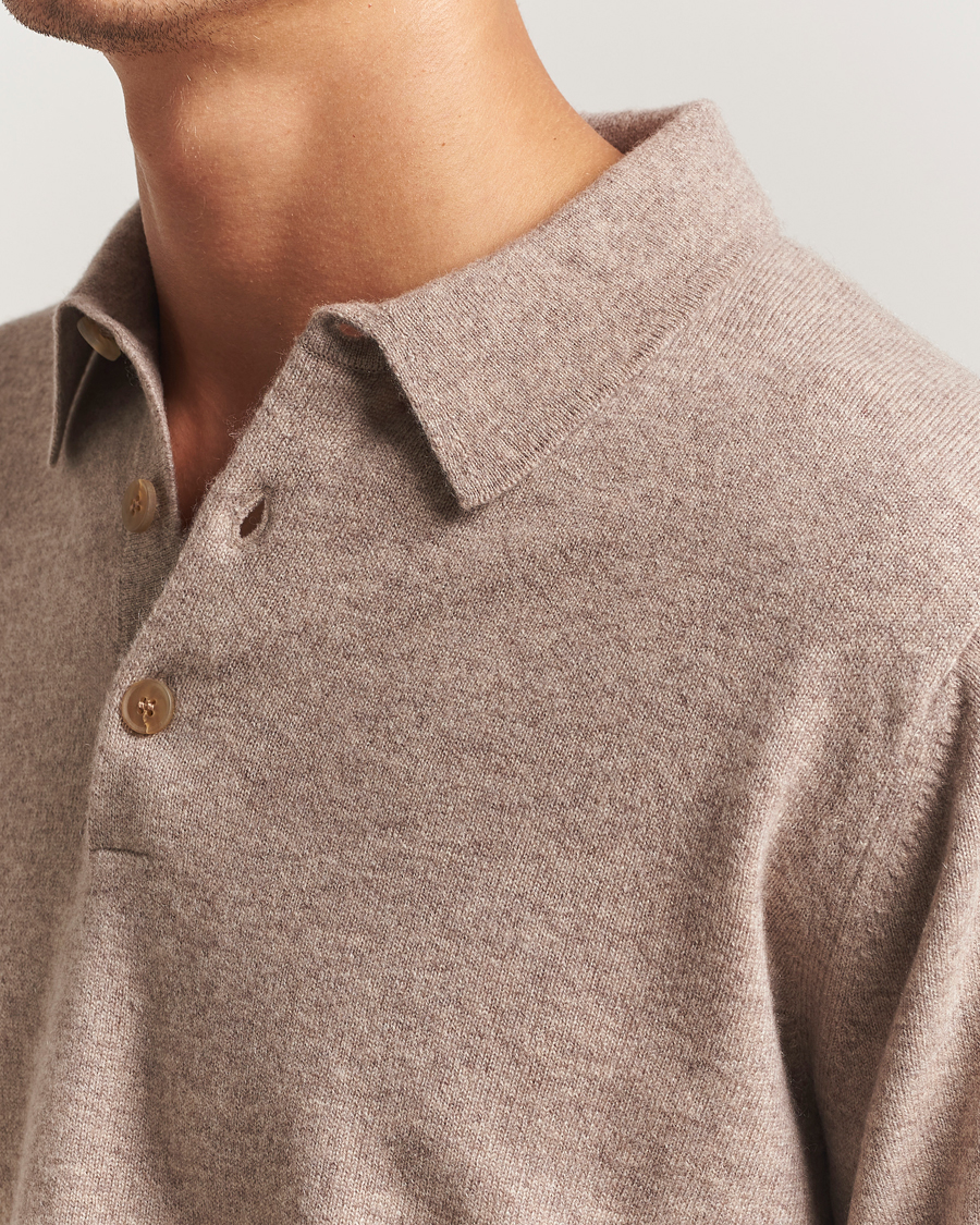 Heren | Truien | Sunspel | Cashmere Polo Oatmeal Melange