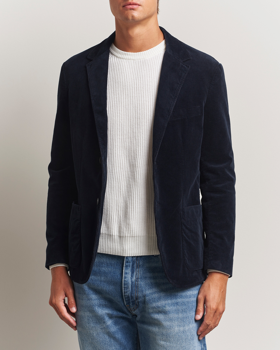 Heren | Blazers | Sunspel | Relaxed Corduroy Blazer Navy