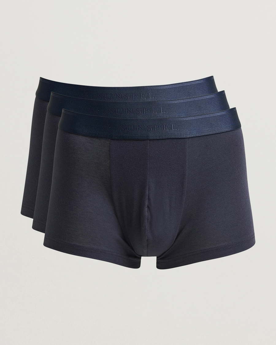 Heren | Ondergoed | Sunspel | 3-Pack Cotton Stretch Trunk Navy